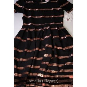 LuLaRoe Black and Gold Striped Dress